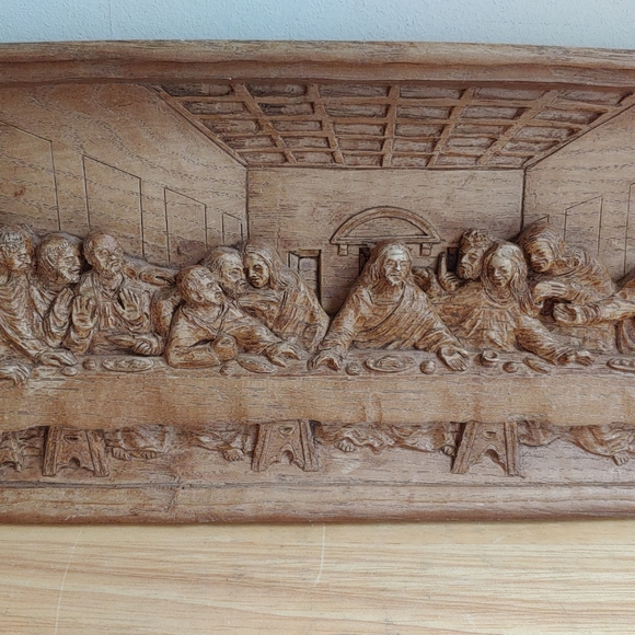 Wood Carved Plaque Relief Jesus Apostles Sculpture Leonardo Picture Wall - Picture 3 of 15